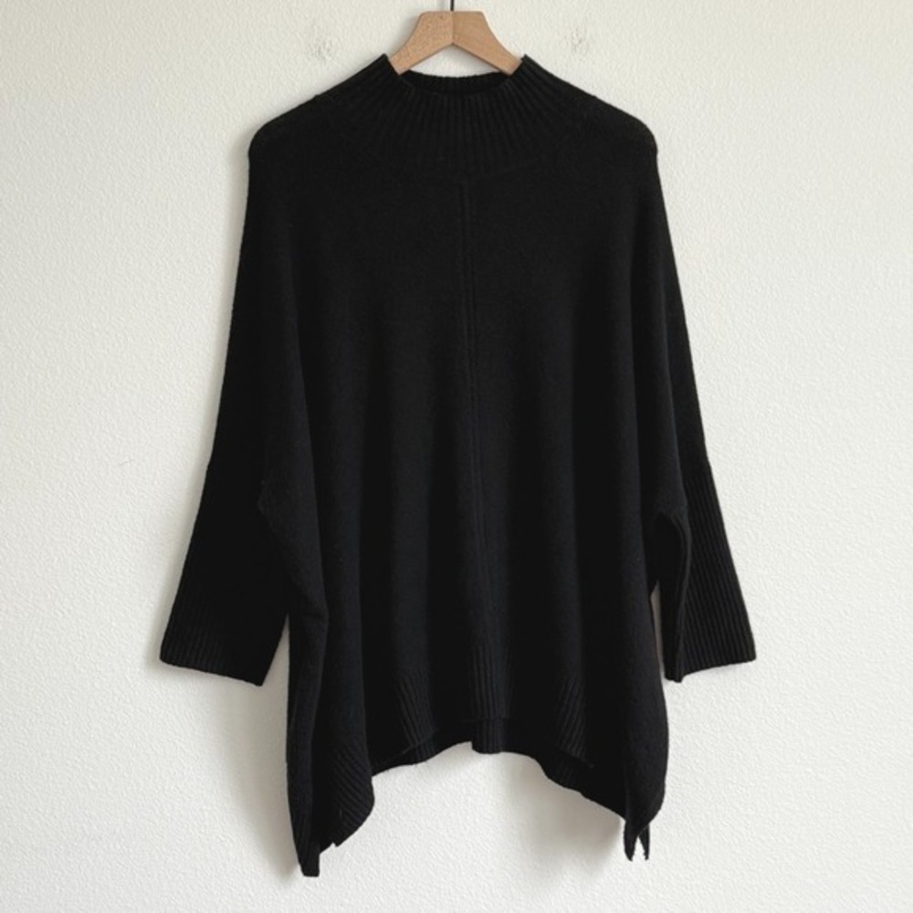 LOFT Mock Neck Poncho Sweater XL Blackโ Minimalist Oversized Coquette Knit Top